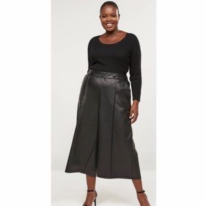 LANE BRYANT BLACK PU WIDE LEG CULOTTES
